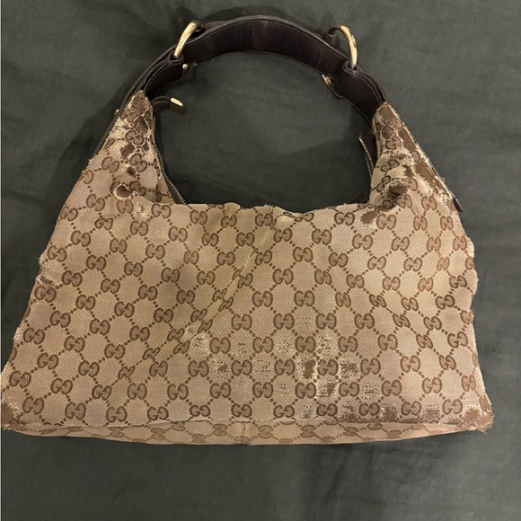 Gucci Beige and Brown Monogram Horsebit Shoulder Bag - Picture 3 of 7